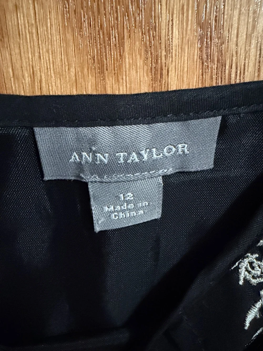 Ann Taylor Black Dress with White Vine Embroidery